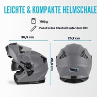 Cască moto modulară Vinz Santos, cu vizieră rabatabilă și ochelari de soare integrați, certificare ECE 22.06, pregătită pentru Pinlock, gri titan mat, mărimi XS-XXL, pentru bărbați și femei 6