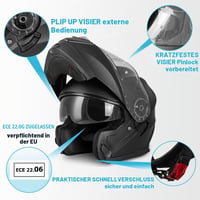 Vinz Santos preklopna kaciga sa vizirom za sunce, ECE 22.06 i pripremom za Pinlock, mat crna, veličine XS-XXL, moto kaciga za muškarce i žene 2