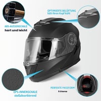 Vinz Santos preklopna kaciga sa vizirom za sunce, ECE 22.06 i pripremom za Pinlock, mat crna, veličine XS-XXL, moto kaciga za muškarce i žene 4