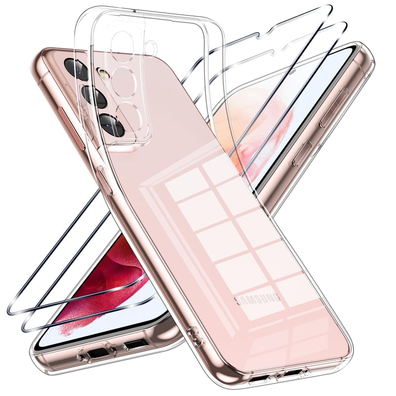 Viojrlra Kryt na Samsung Galaxy S21 5G s 2 ks tvrdených skiel na displej, priehľadné tenké TPU silikónové puzdro, nárazuvzdorná ochrana proti poškriabaniu