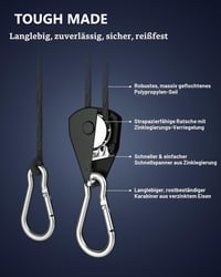 Nastaviteľné lanové závesy VIPARSPECTRA 4 ks, upevňovacie popruhy s račňovým hákom, závesný systém pre pestovateľské stany 4