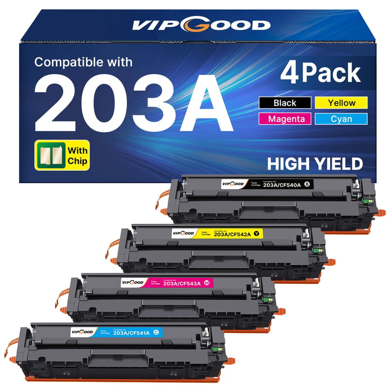 Set 4 cartușe toner compatibile VIPGOOD 203A CF540A CF541A CF542A CF543A pentru HP LaserJet Pro MFP M281fdw, M281fdn, M280nw, M254dw, M254nw, Negru, Cyan, Galben, Magenta