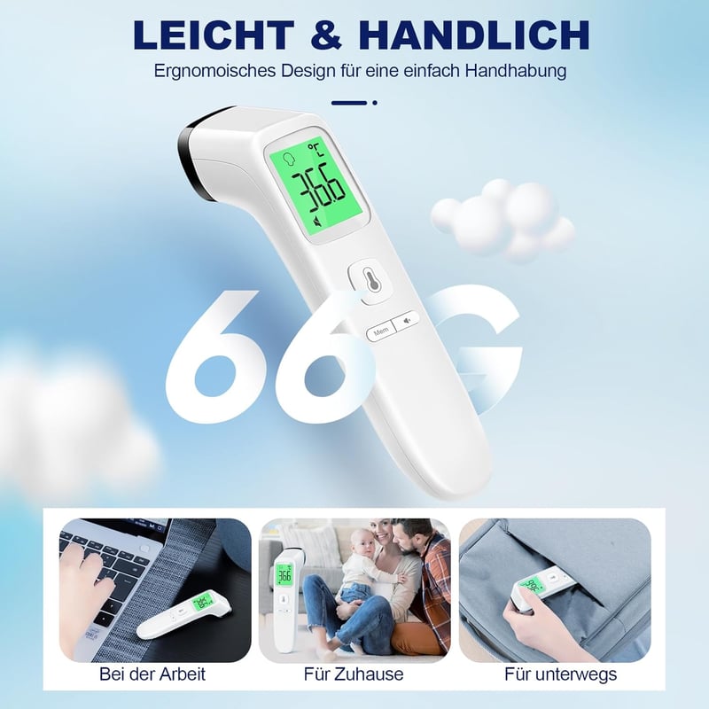 Viproud Érintésmentes Lázmérő - Digitális Infravörös Homloklázmérő Babáknak és Felnőtteknek, 1mp Mérési Idő, Láz Riasztás, 35 Memória, LCD K