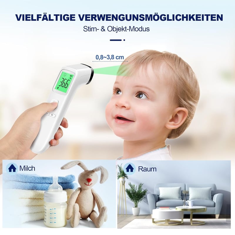 Viproud Érintésmentes Lázmérő - Digitális Infravörös Homloklázmérő Babáknak és Felnőtteknek, 1mp Mérési Idő, Láz Riasztás, 35 Memória, LCD K