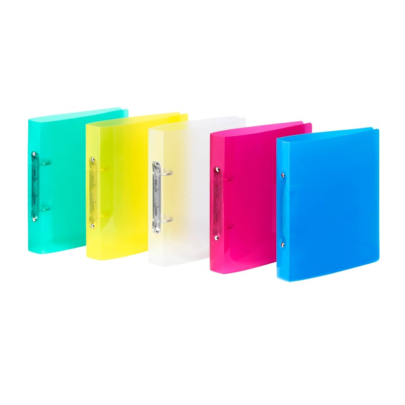 Dosar din plastic flexibil Viquel Propyglass A5, cu perforații pentru îndosariere la 8 cm, culori asortate, fabricat în Franța