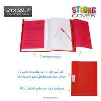 Copertă pentru caiet A4 Viquel Strong Cover roșu, din plastic, cu cotor întărit și clapete pentru semn de carte 4
