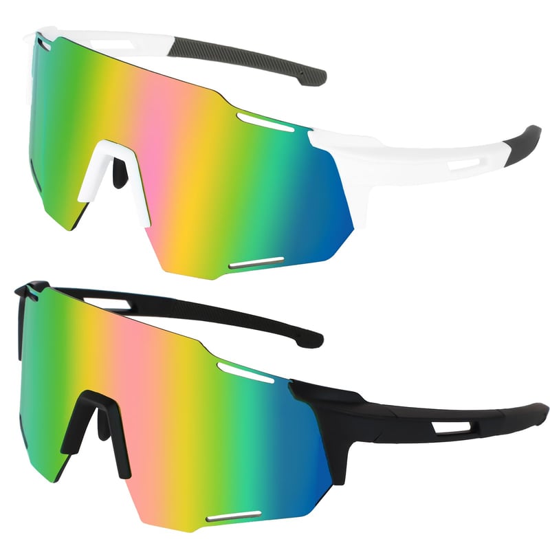 Ochelari de ciclism polarizați Virtue Yun, set 2 bucăți, ochelari de soare sport rezistenți la vânt cu protecție UV 400, negru-alb, pentru ciclism, alpinism, golf și utilizare în aer liber