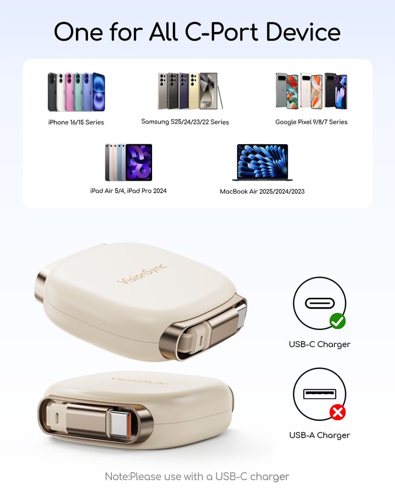 VisionSync 240W USB-C visszahúzható kábel 2x1m gyorstöltés iPhone Samsung