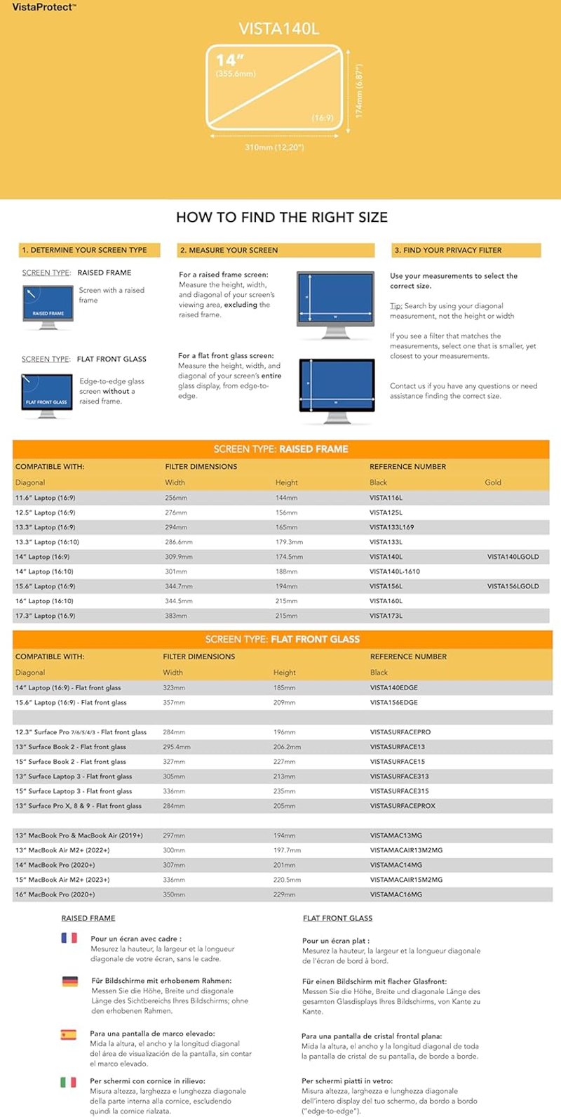 VistaProtect 14 hüvelykes laptop monitorszűrő adatvédelmi képernyővédő