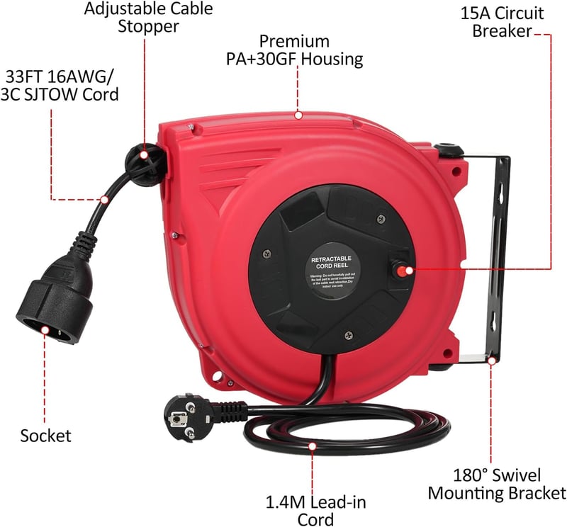Vistreck Automata Kábeldob 10+1,5m Fali Szereléshez 1250W Forgatható Tartóval