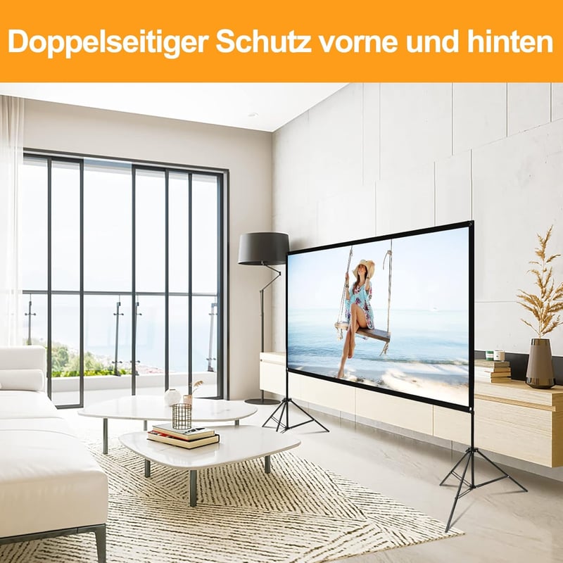 VISULAPEX 100 Hüvelykes Hordozható Projektor Vászon Állvánnyal, 4K HD Tripod Vetítővászon 160° Látószög Otthoni Mozi Meetinghez