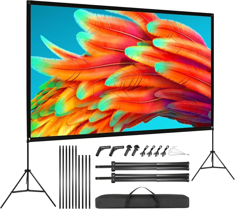 VISULAPEX 100 Hüvelykes Hordozható Projektor Vászon Állvánnyal, 4K HD Tripod Vetítővászon 160° Látószög Otthoni Mozi Meetinghez