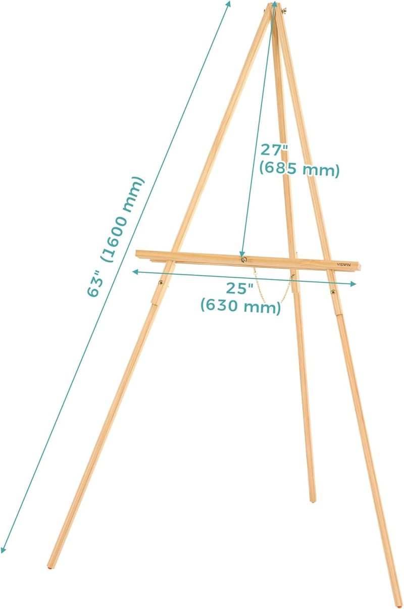VISWIN 3 Darabos 160 cm Fa Festőállvány Szett Összecsukható Tálcával Esküvő Plakát Vászon Festéshez Természetes