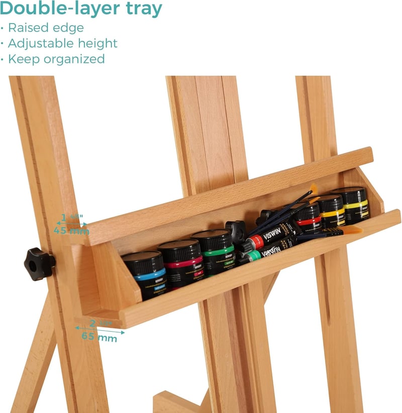 VISWIN Nagyméretű Fa H Festőállvány, Állítható Bükk Festőállvány 135-231 cm