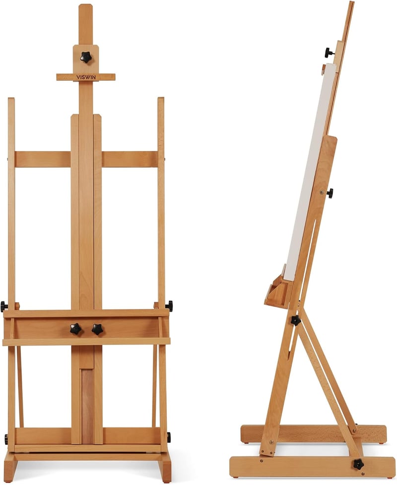 VISWIN Nagyméretű Fa H Festőállvány, Állítható Bükk Festőállvány 135-231 cm
