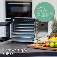 Vita5 Aszalógép 7 Rozsdamentes Ráccsal, 650W, 35-75°C Hőmérséklet Szabályozás, 24H Timer 6