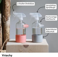 Pulverizator din sticlă Vitachy cu bază din silicon, duză cu 3 setări - somon/gri - 500 ml - 2 buc. 2