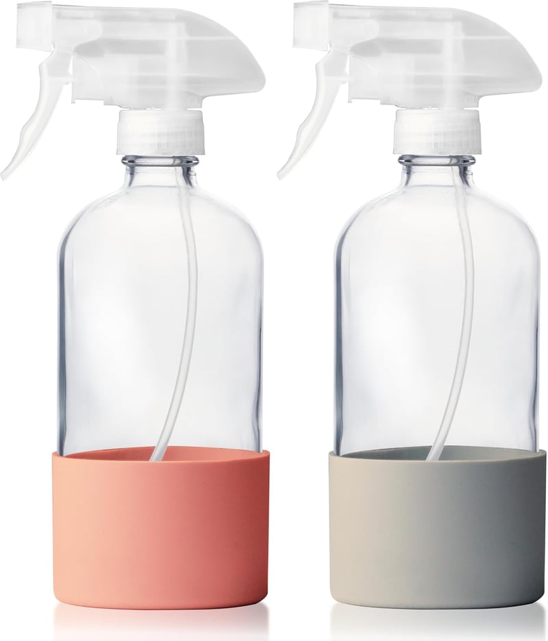 Pulverizator din sticlă Vitachy cu bază din silicon, duză cu 3 setări - somon/gri - 500 ml - 2 buc.