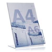 Stojan na reklamné materiály VITAdisplays DIN A4 v tvare L s extra priehradkami DIN A6 a DL, stolové vyhotovenie z originálneho materiálu Plexiglas 2