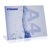 Suport în formă de L VITAdisplays, format DIN A4 vedere, suport de masă pentru afișe, suport publicitar, design înclinat, din material PLEXIGLAS original 2