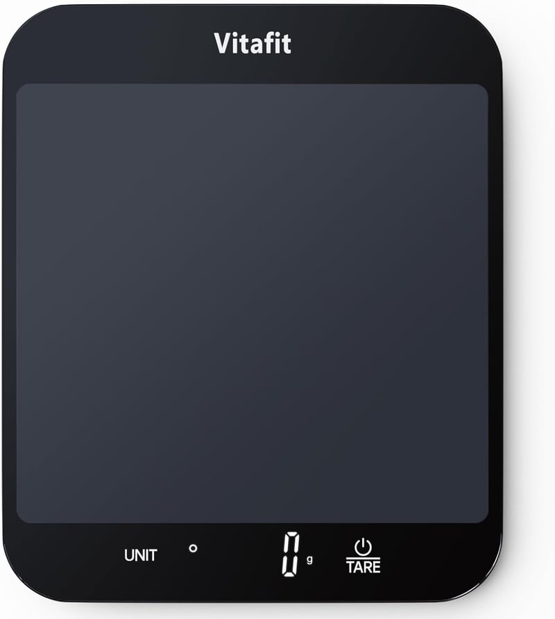 Vitafit 15 kg digitális konyhai mérleg 1g pontossággal, nagy platform, fekete