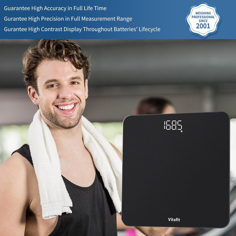 Vitafit digitális fürdőszobai mérleg 180 kg-ig, LED kijelzővel és lépésre aktiválódó funkcióval