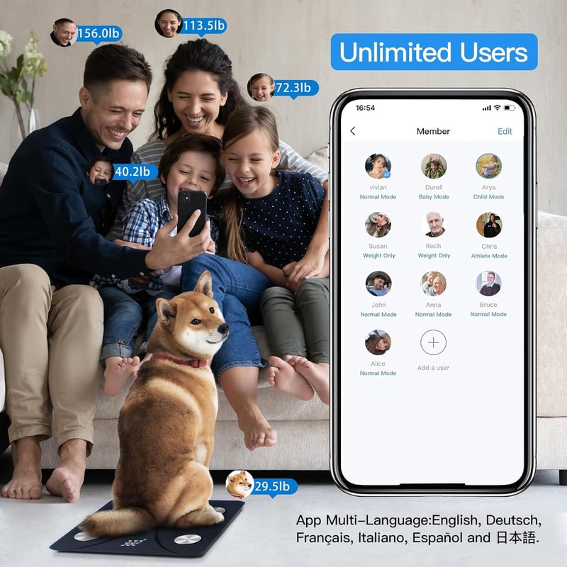 Vitafit Digitális Testzsírmérleg Bluetooth Applikációval, 182 kg Teherbírás, Testösszetétel Analizáló, BMI, Izomtömeg Mérés, LED Kijelző, Fe