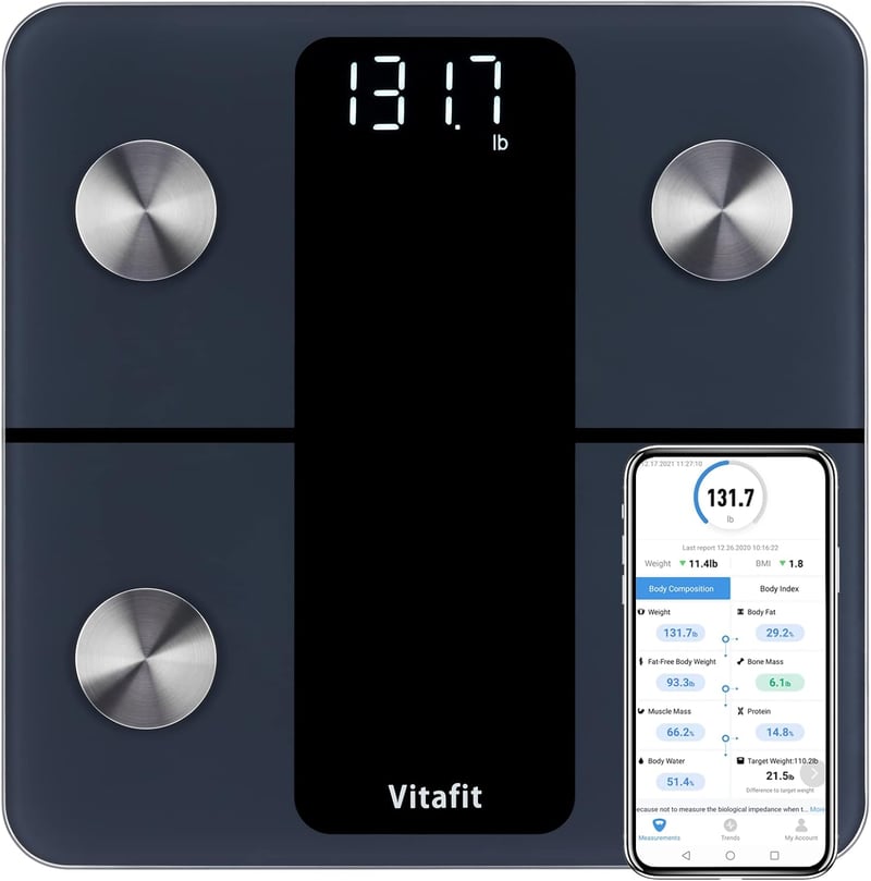 Vitafit Személyi Mérleg Testzsír Elemzéssel, Bluetooth, 182 kg, Fekete