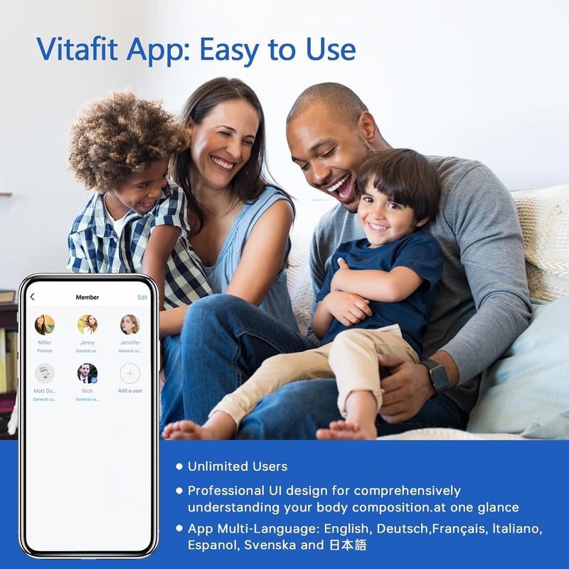 Vitafit Személyi Mérleg Testzsír Elemzéssel, Bluetooth, 182 kg, Fekete