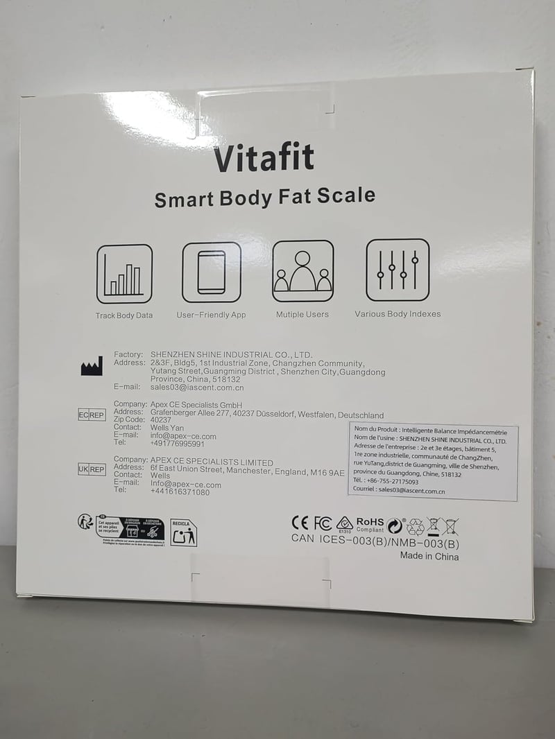 Vitafit Személyi Mérleg Testzsír Elemzéssel, Bluetooth, 182 kg, Fekete