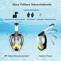 Vitare teljes arcú snorkel maszk 180° látómezővel, felnőtteknek és gyerekeknek, kamera klippel 8