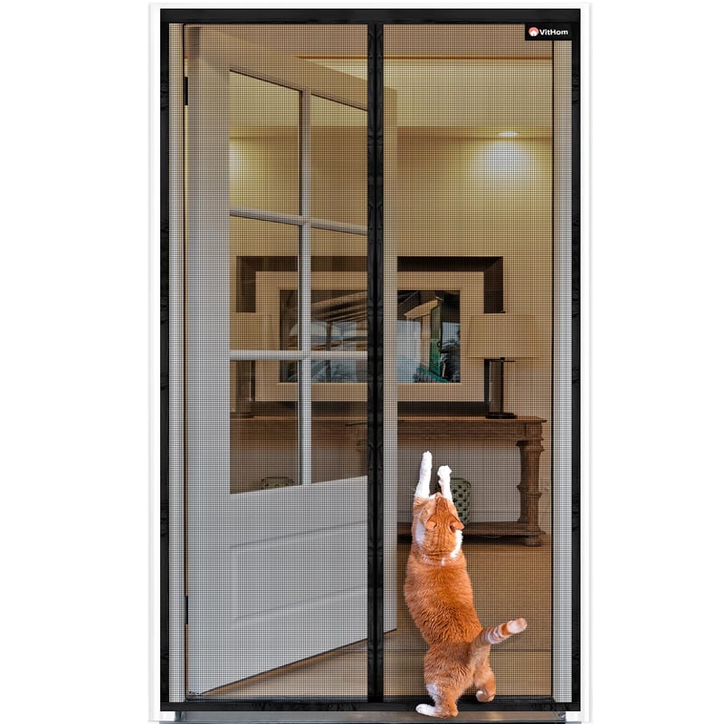 Luxusná magnetická sieťka na dvere VitHom 110x210 cm, ohňovzdorná sieťka proti hmyzu zo sklených vlákien odolná proti roztrhnutiu na balkónové dvere, bez vŕtania, so silnými magnetmi a rozšíreným suchým zipsom