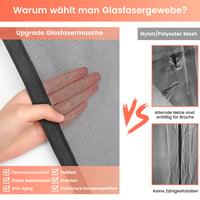 Luxusná magnetická sieťka na dvere VitHom 110x210 cm, ohňovzdorná sieťka proti hmyzu zo sklených vlákien odolná proti roztrhnutiu na balkónové dvere, bez vŕtania, so silnými magnetmi a rozšíreným suchým zipsom 3