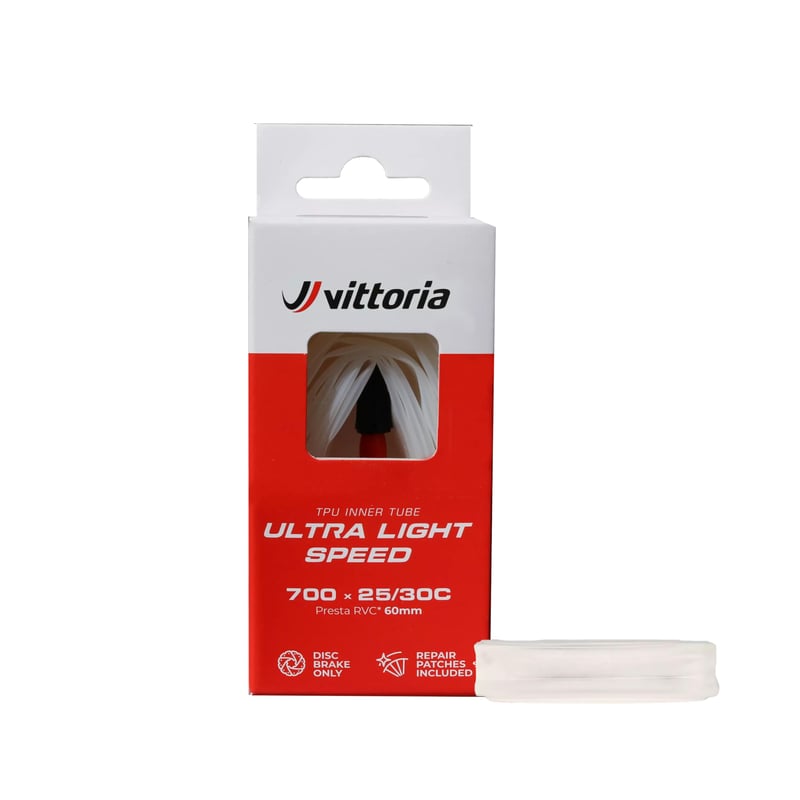Cameră de aer Vittoria RVC 60 mm pentru bicicletă de 700, cu capac de valvă argintiu, valvă Presta
