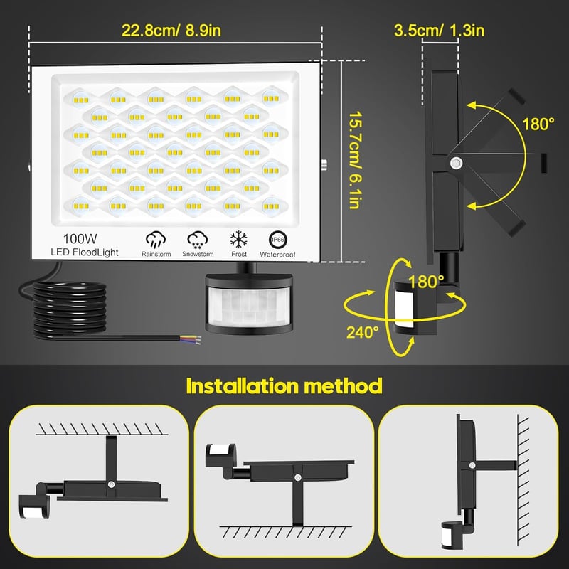 Viugreum 100W LED reflektor mozgásérzékelővel, távirányítóval, 10000 lm, 6500K, IP66 vízálló