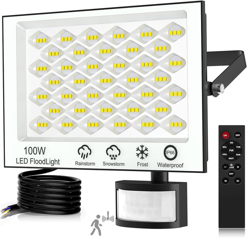 Viugreum 100W LED reflektor mozgásérzékelővel, távirányítóval, 10000 lm, 6500K, IP66 vízálló