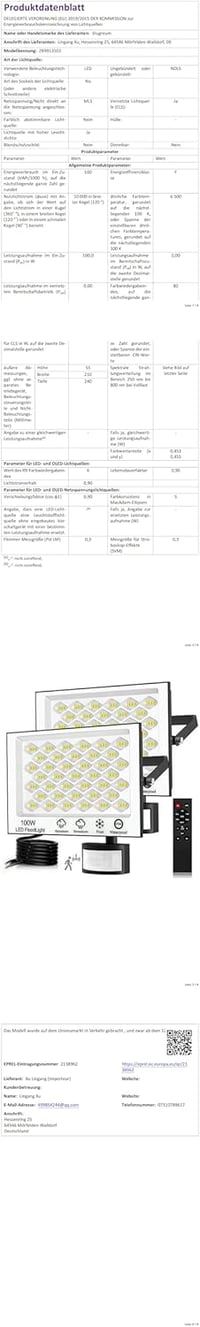 Viugreum 2 db 100W LED reflektor mozgásérzékelővel, 10000 lm, IP66 vízálló kültéri lámpa 8