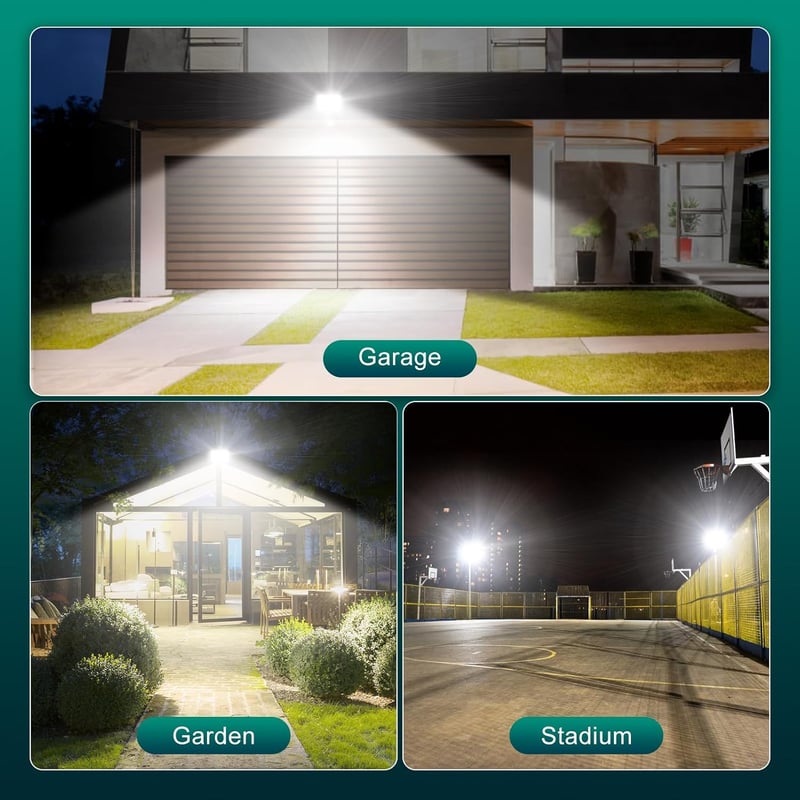 Viugreum LED Kültéri Reflektor, 2 db, 300W, 30000 lm, IP66 Vízálló, 6500K Hideg Fehér, 120° Szórási Szög, 80 cm Kábellel, Kerthez, Garázshoz