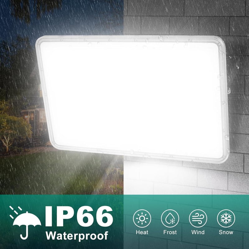 Viugreum LED Kültéri Reflektor, 2 db, 300W, 30000 lm, IP66 Vízálló, 6500K Hideg Fehér, 120° Szórási Szög, 80 cm Kábellel, Kerthez, Garázshoz