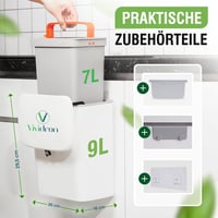 Vividron Konyhai Komposztáló Edény Fedéllel 9L - Fehér Bio Hulladék Gyűjtő Két Tartállyal - Akasztható Szekrény Alá 2