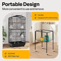 VIVOHOME 152cm Magas Madárkalitka Játéktetővel és Görgős Állvánnyal Papagájoknak Perészpapagájoknak 3