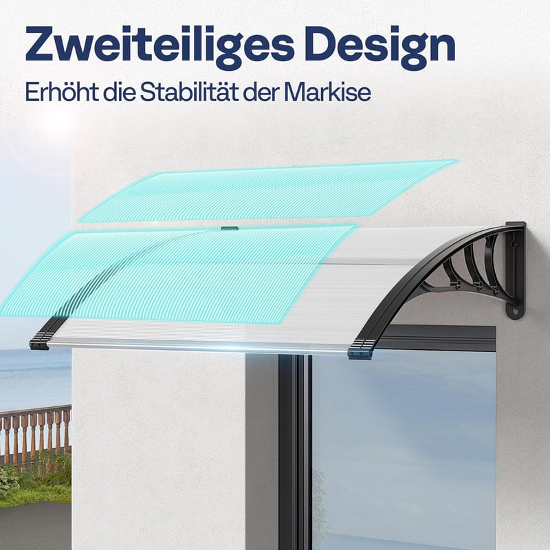 VIVOHOME 200x100cm Polikarbonát Ajtó Előtető Átlátszó Íves Esővédelem Napsugárzás Elleni Védelem