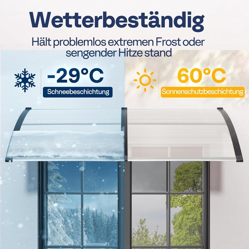 VIVOHOME 200x100cm Polikarbonát Ajtó Előtető Átlátszó Íves Esővédelem Napsugárzás Elleni Védelem