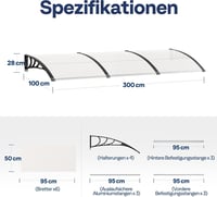 VIVOHOME polikarbonát előtető ajtóra és ablakra, alumínium kerettel - 300x100 cm 8