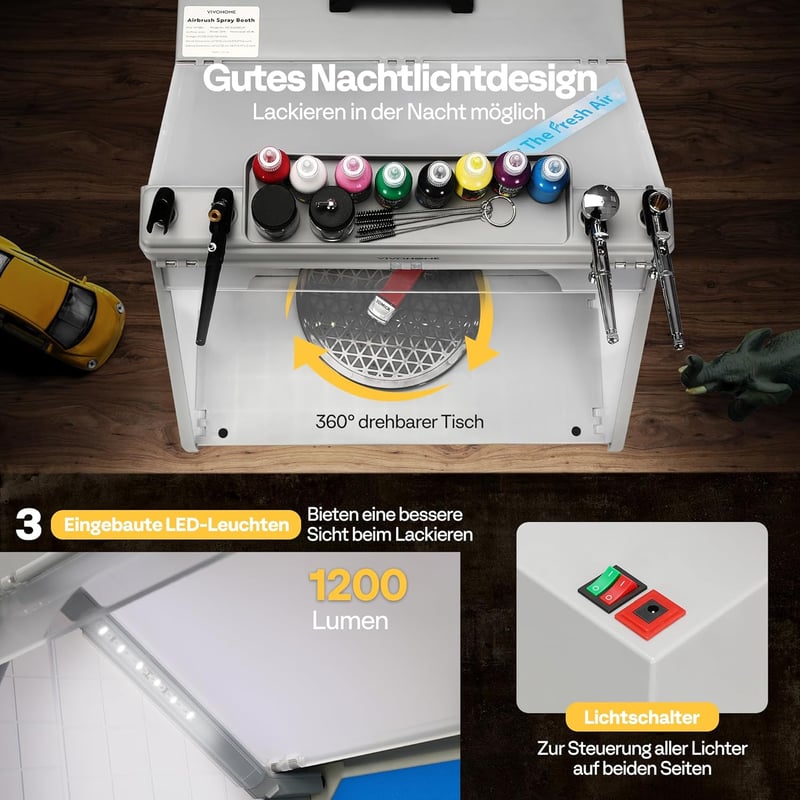 VIVOHOME Airbrush Kivonatrendszer LED Világítással és Forgóasztallal