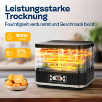 VIVOHOME Elektrická sušička potravín s 5 podnosmi, 400 W, bez BPA, regulácia teploty 35 – 70 °C, 72-hodinový digitálny časovač, na sušenie ovocia, zeleniny, mäsa a húb, čierna 2
