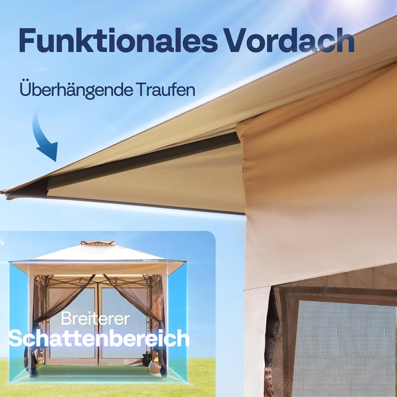 VIVOHOME Kerti Pavilon 3x3m Vízálló Szúnyoghálóval - Hordozható Rendezvénysátor Táskával Kempingezéshez, Piknikezéshez