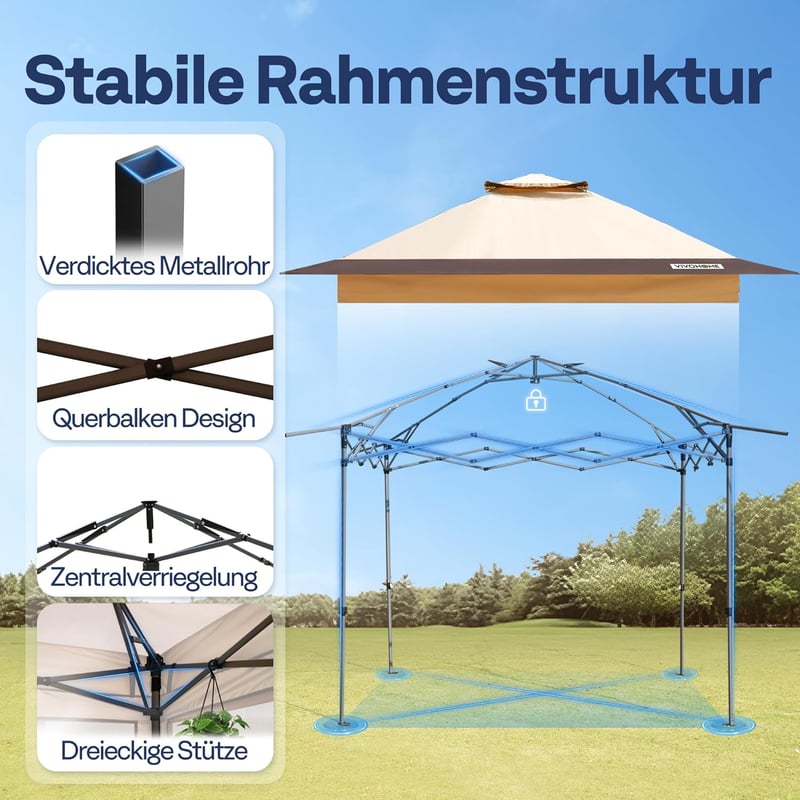 VIVOHOME Kerti Pavilon 3x3m Vízálló Szúnyoghálóval - Hordozható Rendezvénysátor Táskával Kempingezéshez, Piknikezéshez