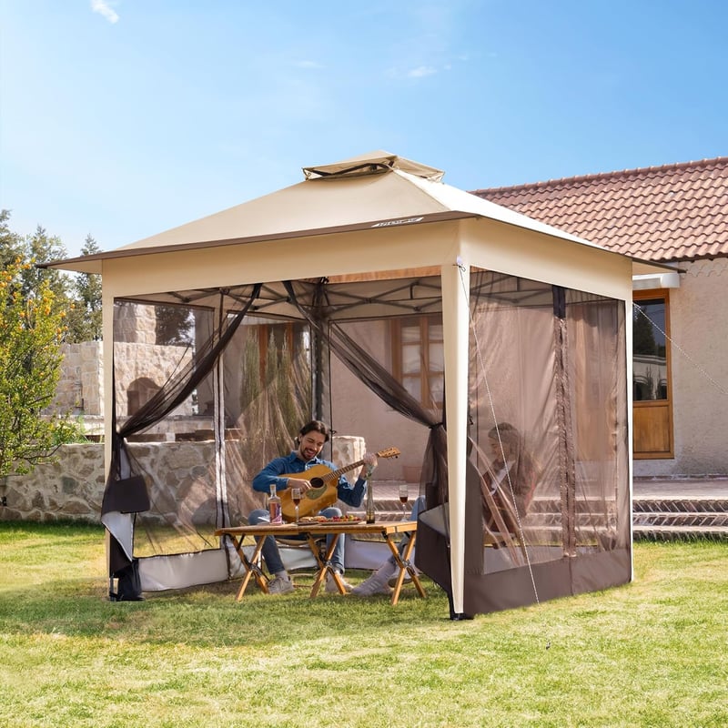 VIVOHOME Kerti Pavilon 3x3m Vízálló Szúnyoghálóval - Hordozható Rendezvénysátor Táskával Kempingezéshez, Piknikezéshez