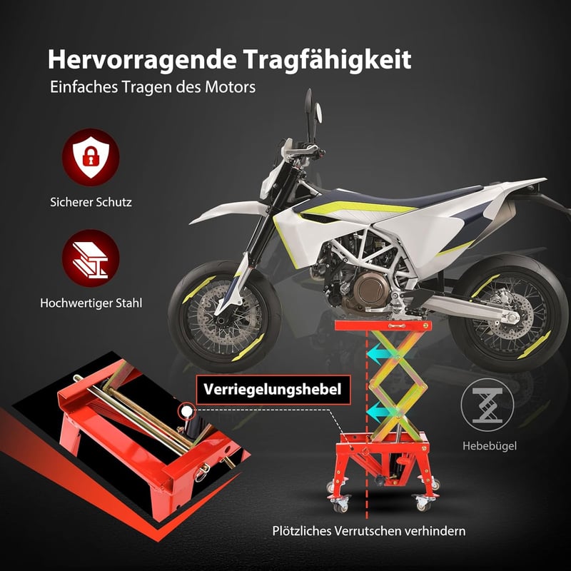 VIVOHOME motorkerékpár emelő 160 kg-ig, 34-85 cm magasságig állítható